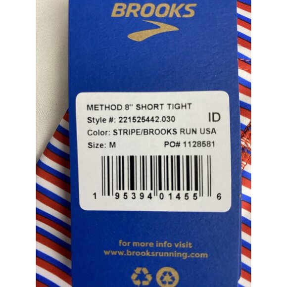 Brooks Method 8" Short Tight Size Medium Stripe Run USA 4 Way Stretch 3 Pockets - Picture 5 of 10